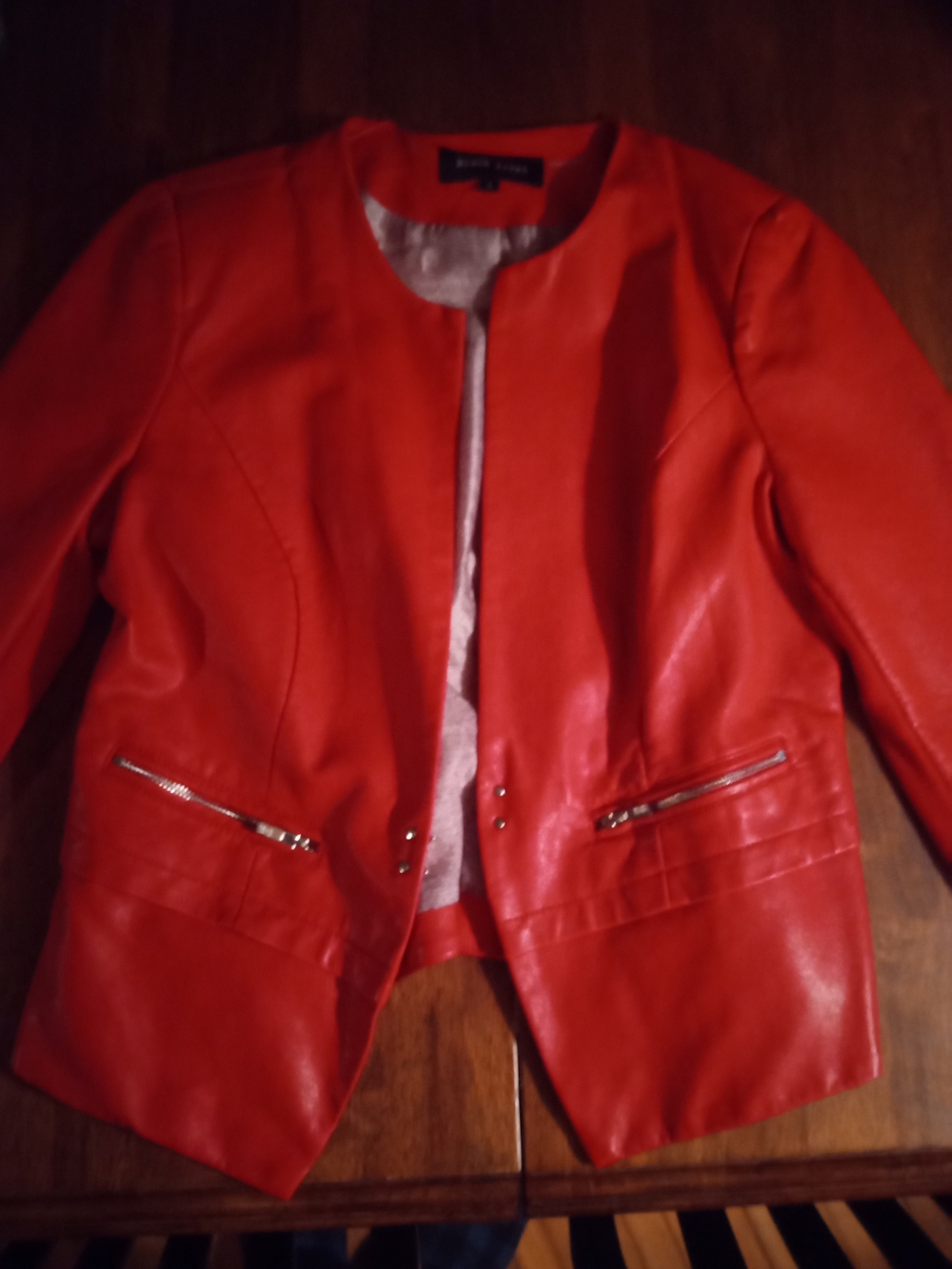 Black Rivet Red Faux Leather Blazer with Zip Pockets
